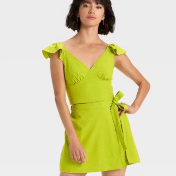 a new day Tops - Lime Green V-Neck Ruffle Top NWT